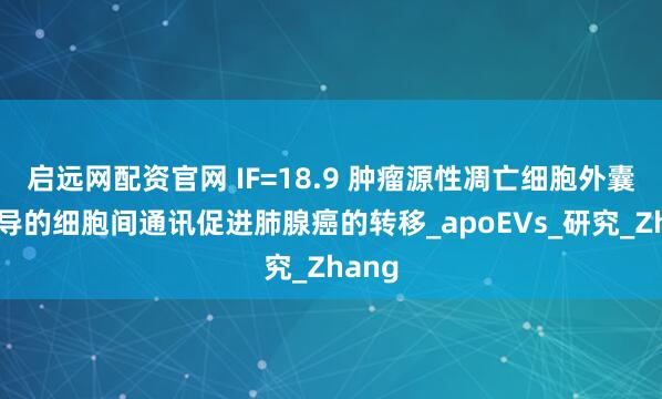启远网配资官网 IF=18.9 肿瘤源性凋亡细胞外囊泡介导的细胞间通讯促进肺腺癌的转移_apoEVs_研究_Zhang