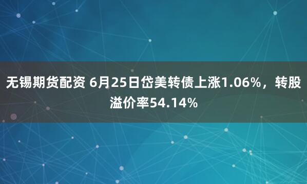 无锡期货配资 6月25日岱美转债上涨1.06%，转股溢价率54.14%